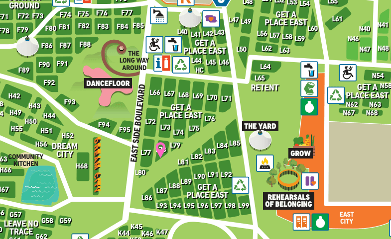 Roskilde Festival kort med Camp Luksus markeret på L78